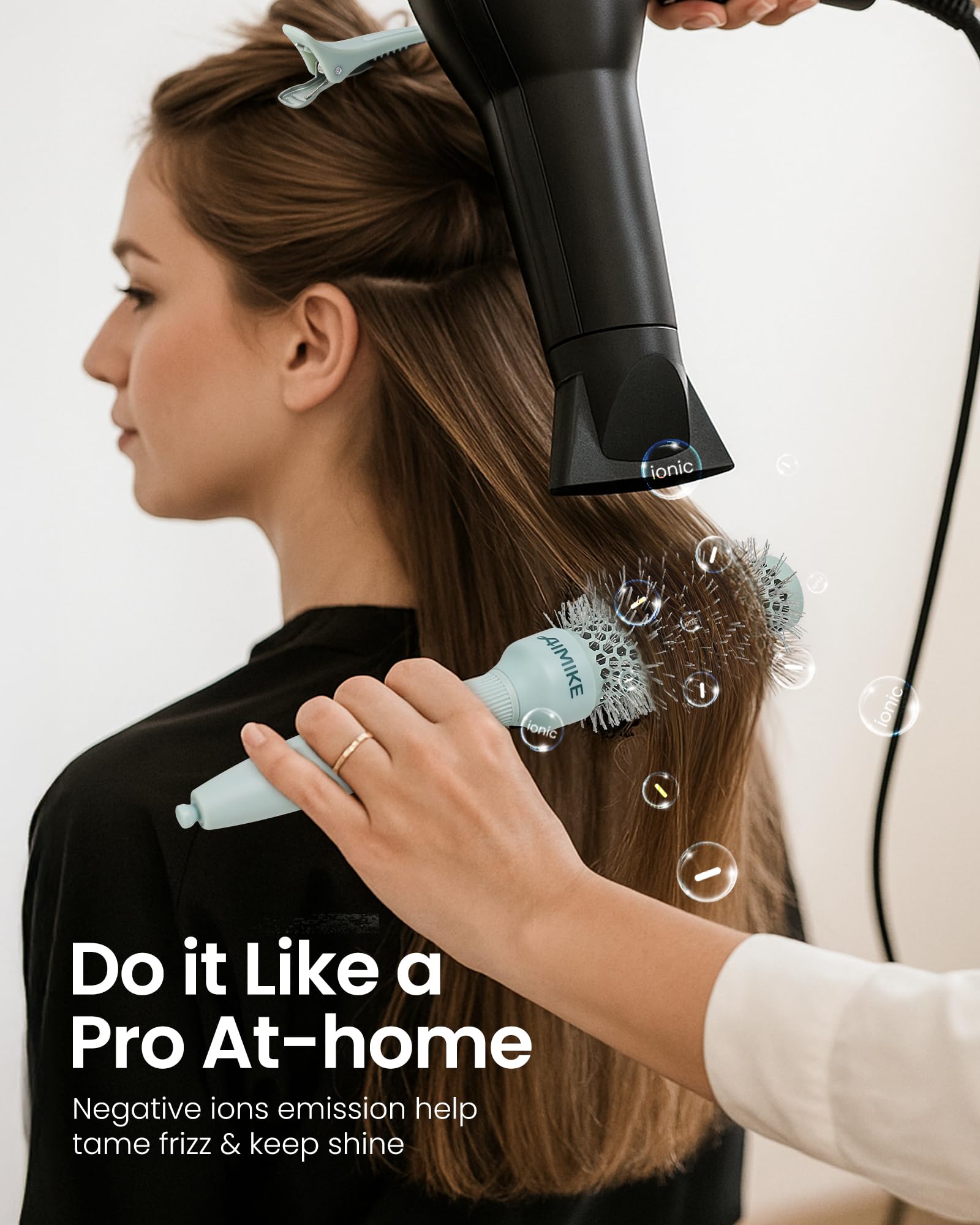 AIMIKE brush used on short hair demonstrating smooth bend and added volume