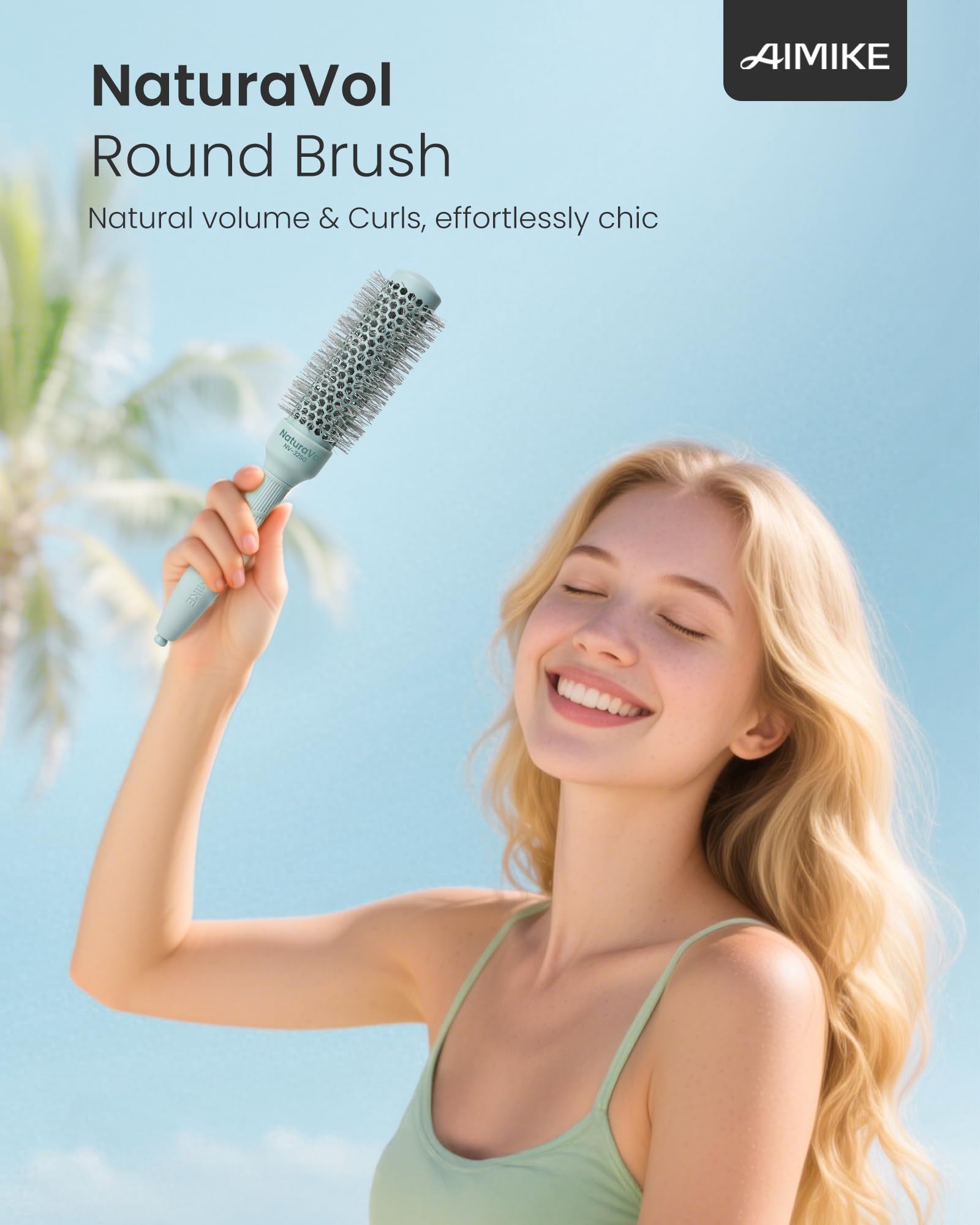 AIMIKE brush on bathroom counter styled with dryer for easy at-home blowouts