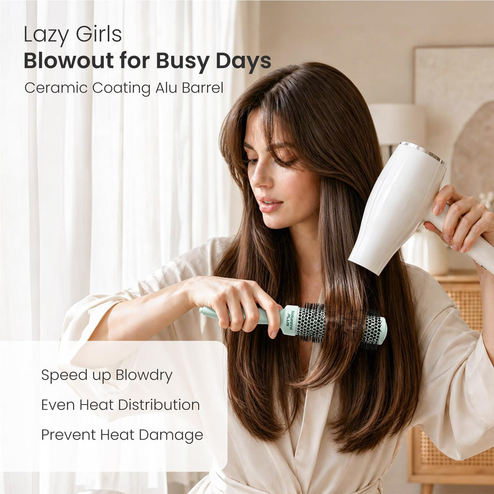 AIMIKE brush in use during blow-dry creating volume and reducing frizz