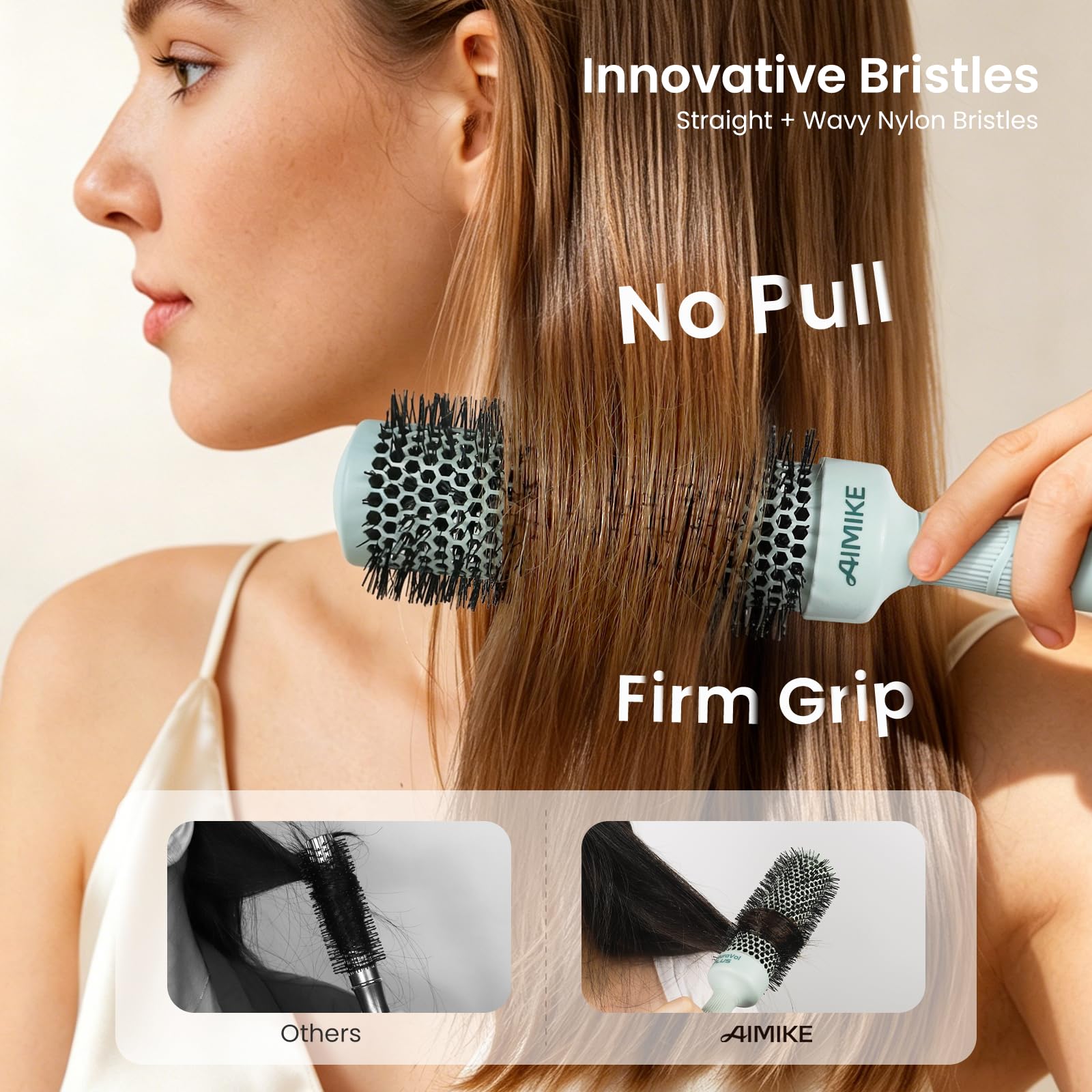 AIMIKE brush on bathroom counter in lifestyle scene suggesting easy at-home salon results