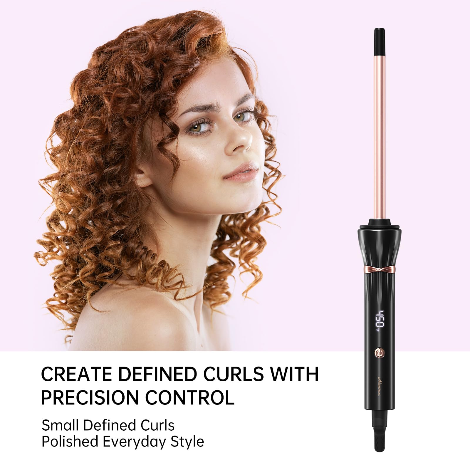 AIMSEE close-up of 3/8 inch slim barrel for tight, defined spiral curls