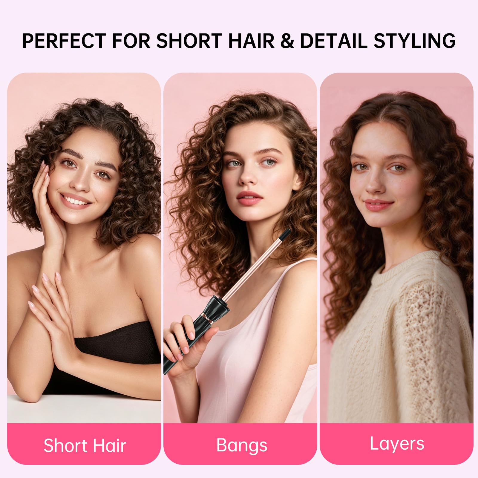 AIMSEE wand in use wrapping short hair for controlled styling benefit