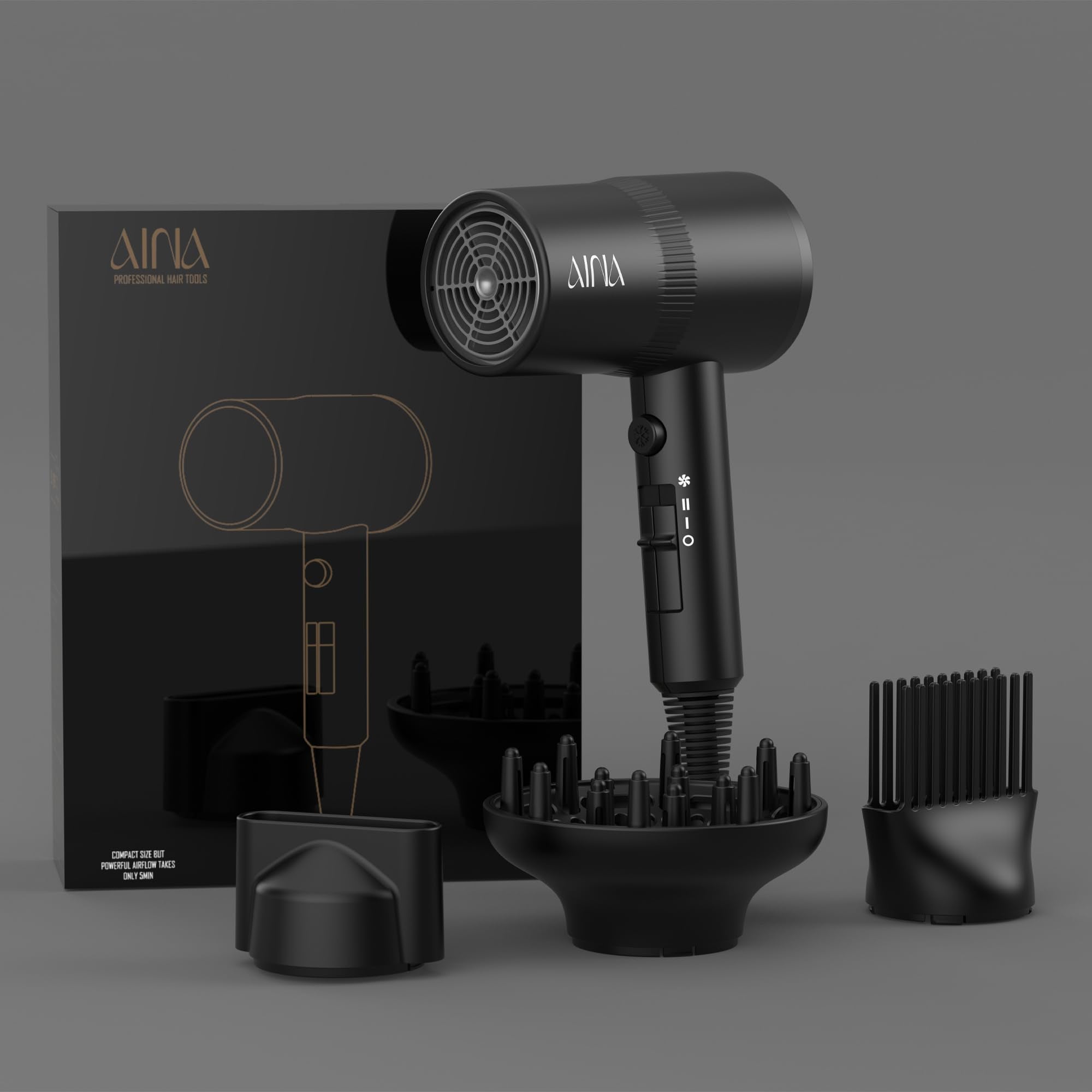 AINA comb attachment in use detangling hair for controlled drying