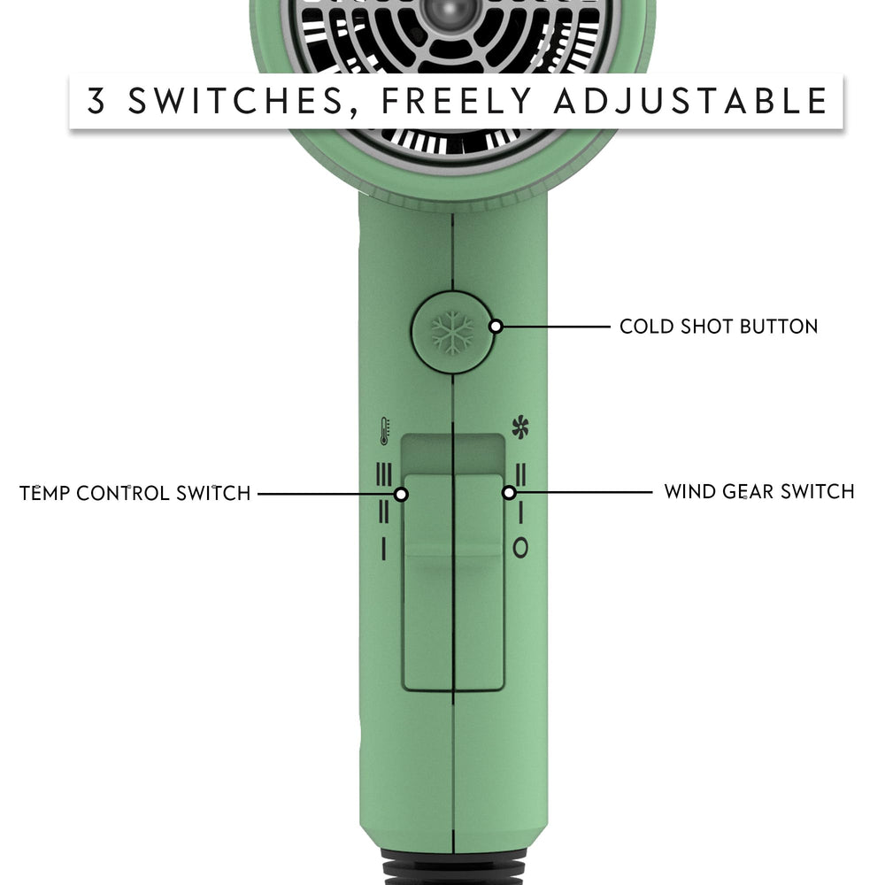 AINA dryer with concentrator attached for precise, smooth blowouts and control