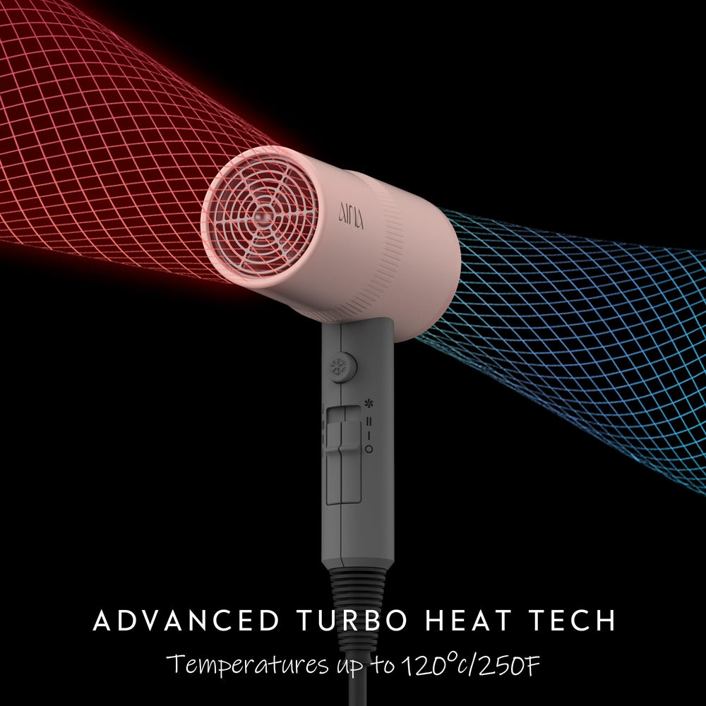 AINA hair dryer with concentrator attached demonstrating targeted airflow for frizz-free smoothing