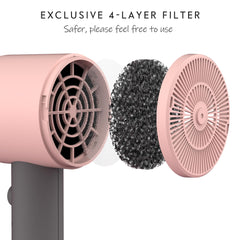 AINA hair dryer side view highlighting controls and settings for precise heat and speed adjustment