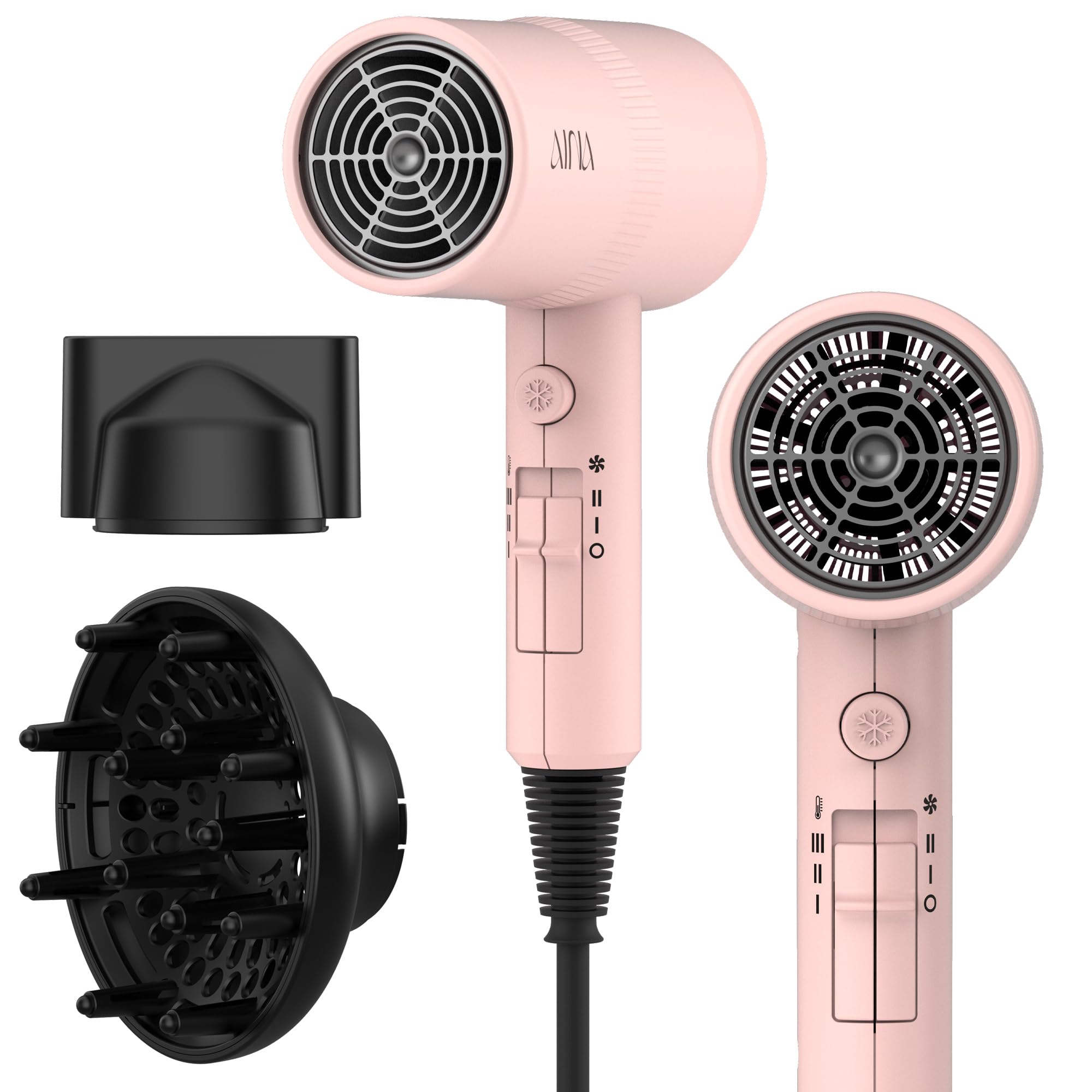 AINA front view babe pink dryer showing sleek design and quick styling benefit