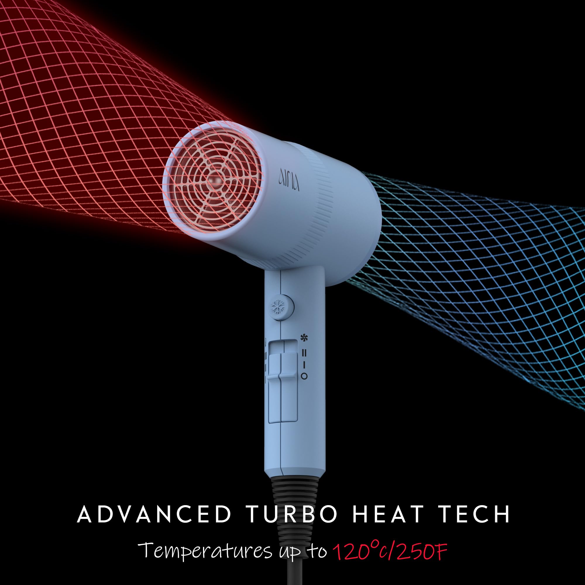 AINA hair dryer diffuser close-up showing finger design for lifted curls