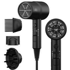 AINA hair dryer front angled view showing sleek design and fast drying benefit