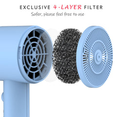 AINA hair dryer with concentrator, diffuser and comb laid out for versatility