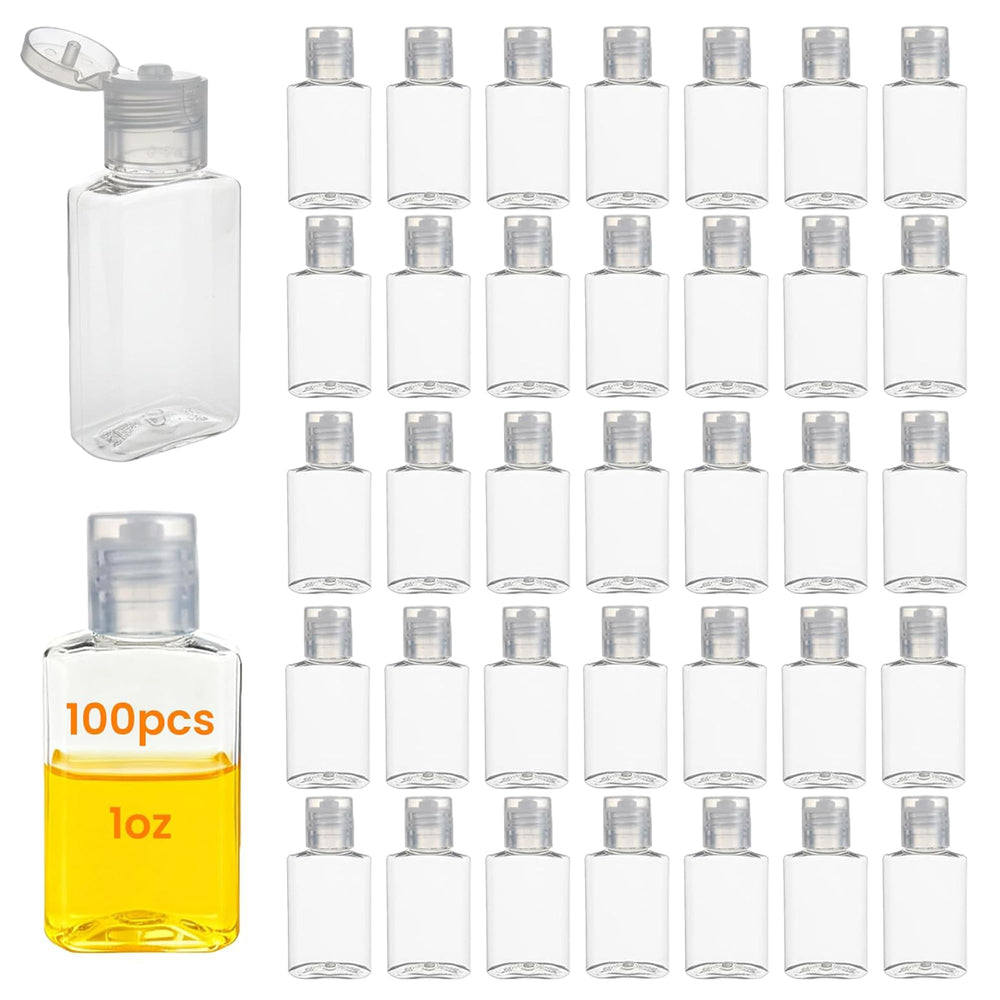 Ainiktozoon front view of 100 clear travel bottles showing bulk supply benefit