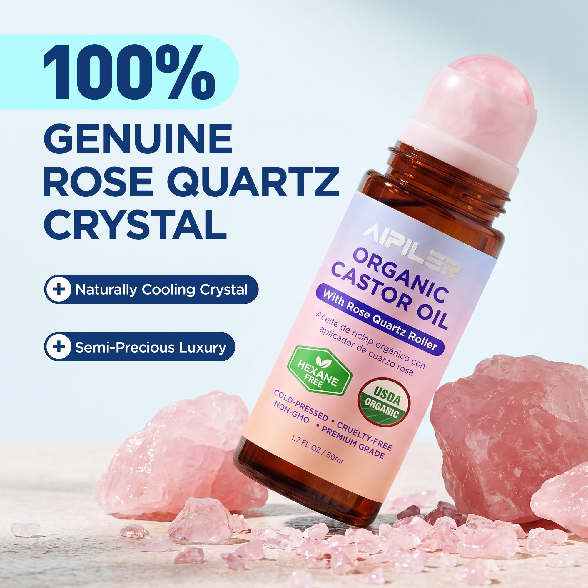 AIPILER rose quartz roller close-up highlighting cooling massage