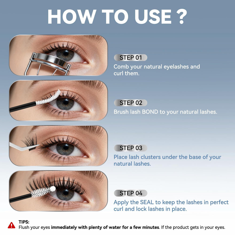 AiryCute lash clusters in use demonstrating natural lifted look