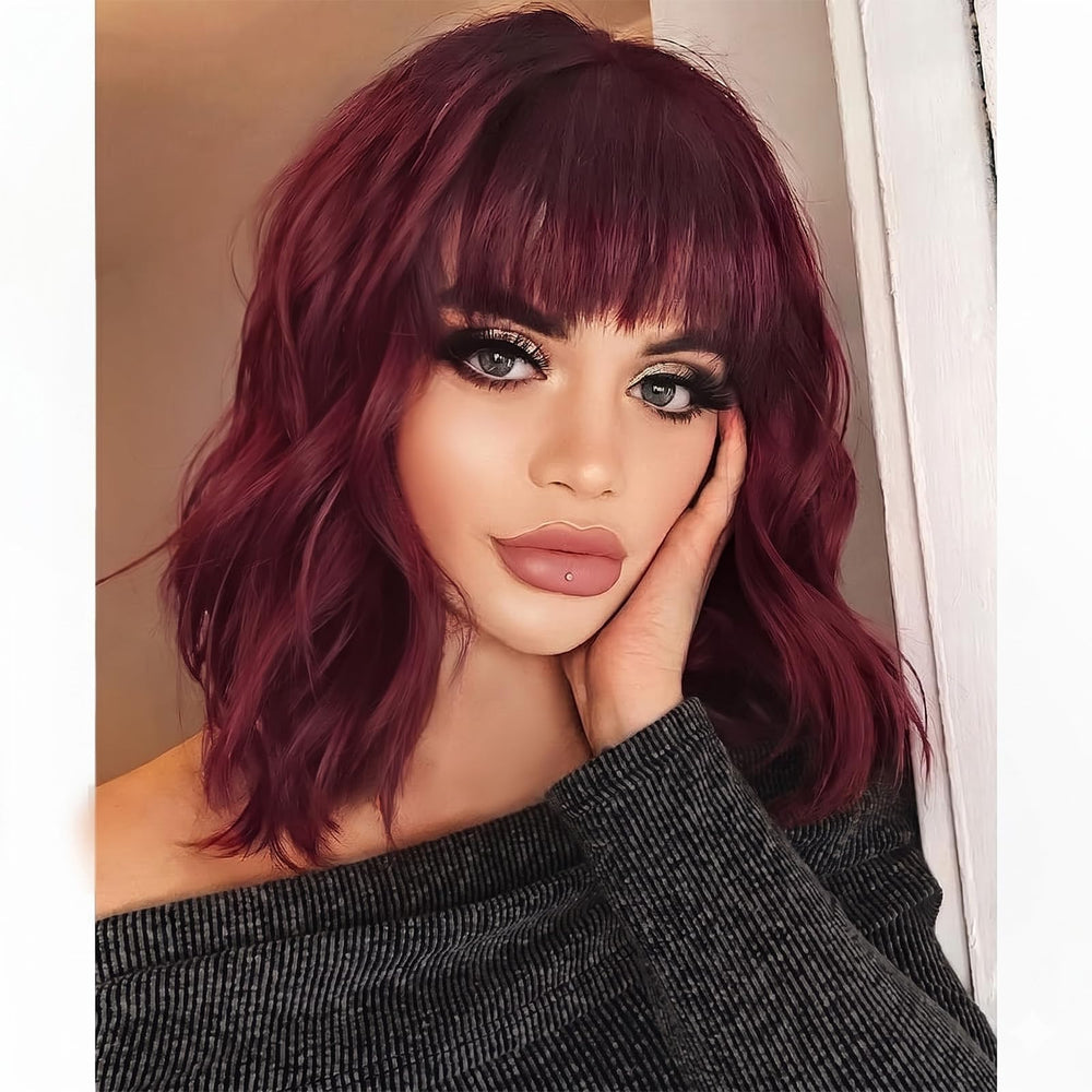 AISI HAIR front view showing wine red curly bob, a confident finished look