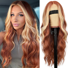 AISI HAIR front view showing ginger mixed blonde waves and natural finish advantage