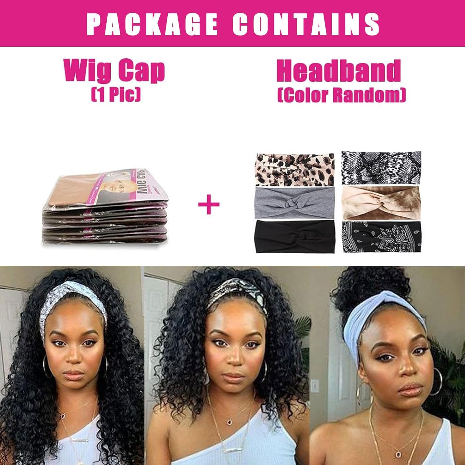AISI QUEENS ice-silk headband and included wig cap displayed for quick wear benefit