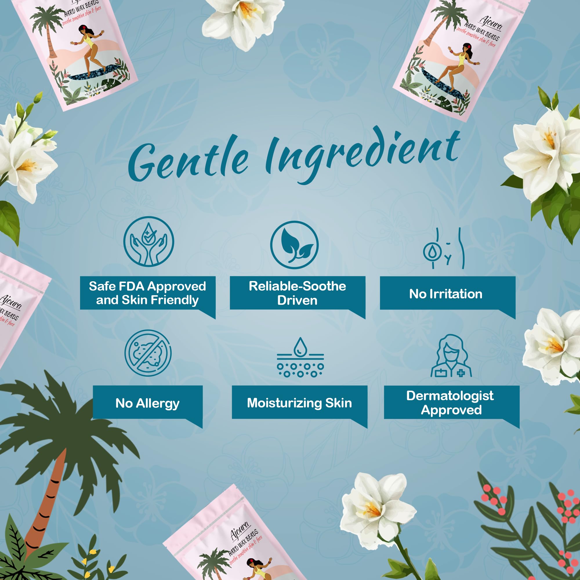 Ajoura product label and ingredients panel highlighting jasmine formula benefits