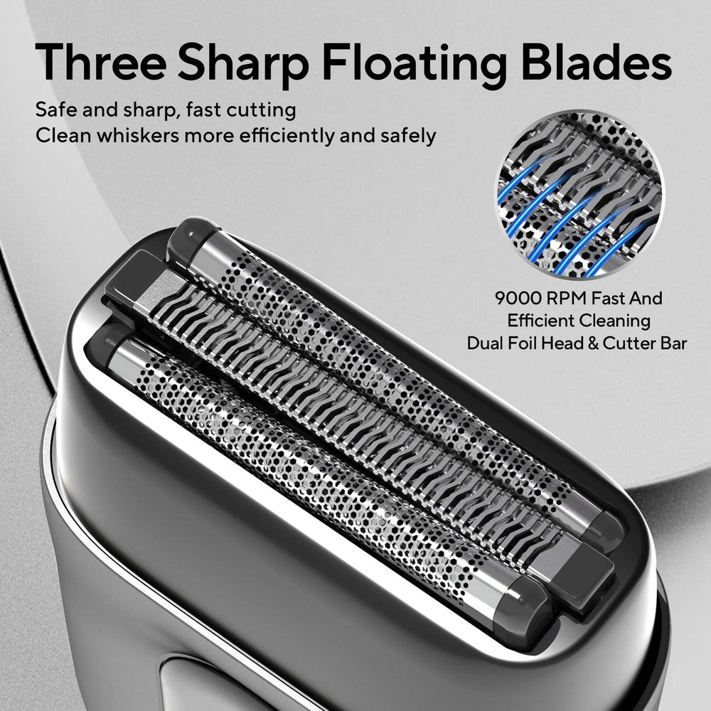 Akunbem close-up of triple floating blades highlighting precise cutting and reduced irritation
