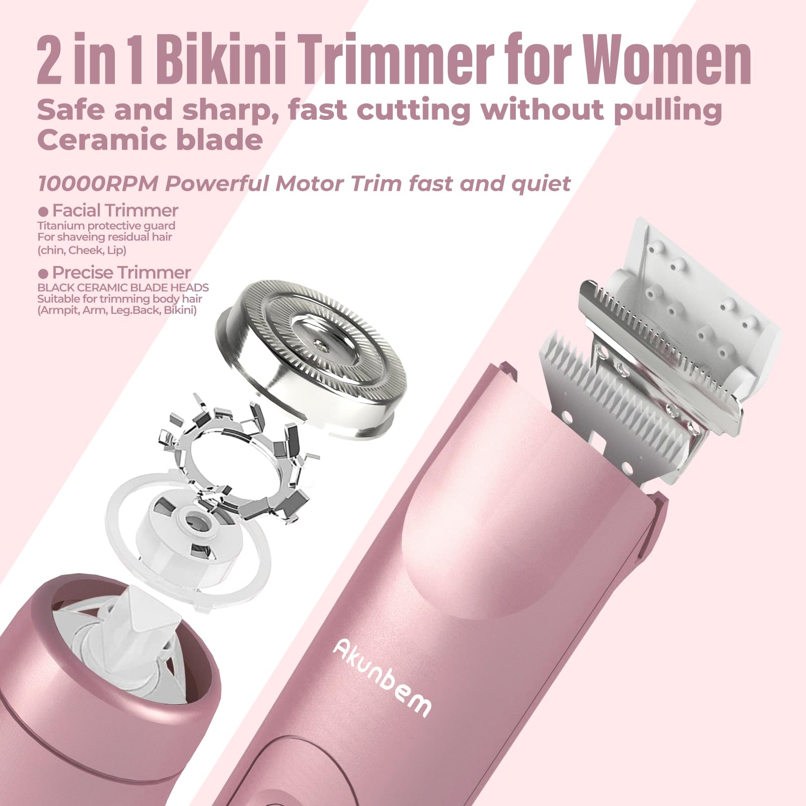 Akunbem closeup of dual heads highlighting 2-in-1 grooming versatility
