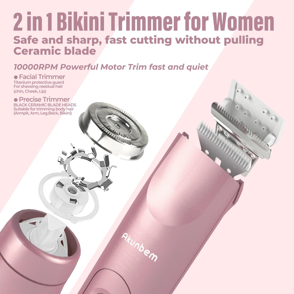 Akunbem closeup of dual heads highlighting 2-in-1 grooming versatility