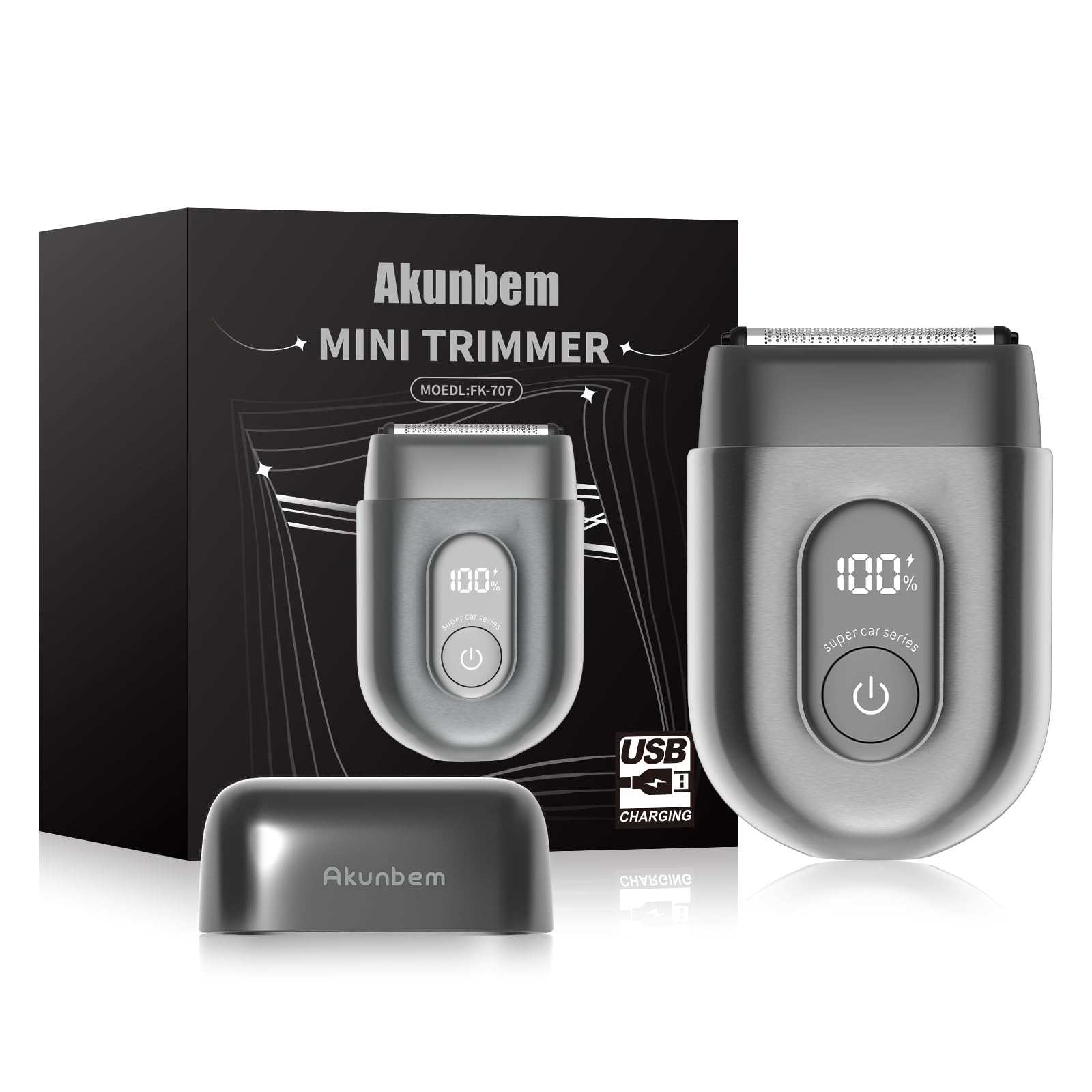 Akunbem front view foil shaver showing compact design and ergonomic grip for easy handling