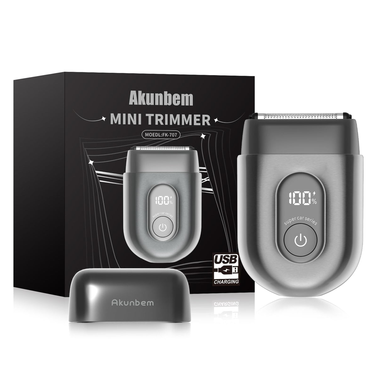 Akunbem front view foil shaver showing compact design and ergonomic grip for easy handling