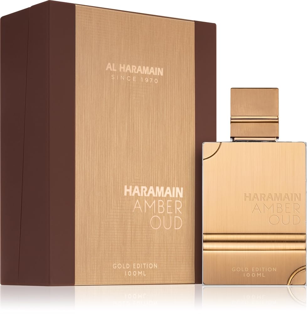 Al Haramain bottle front view showing elegant gold label and luxurious appeal