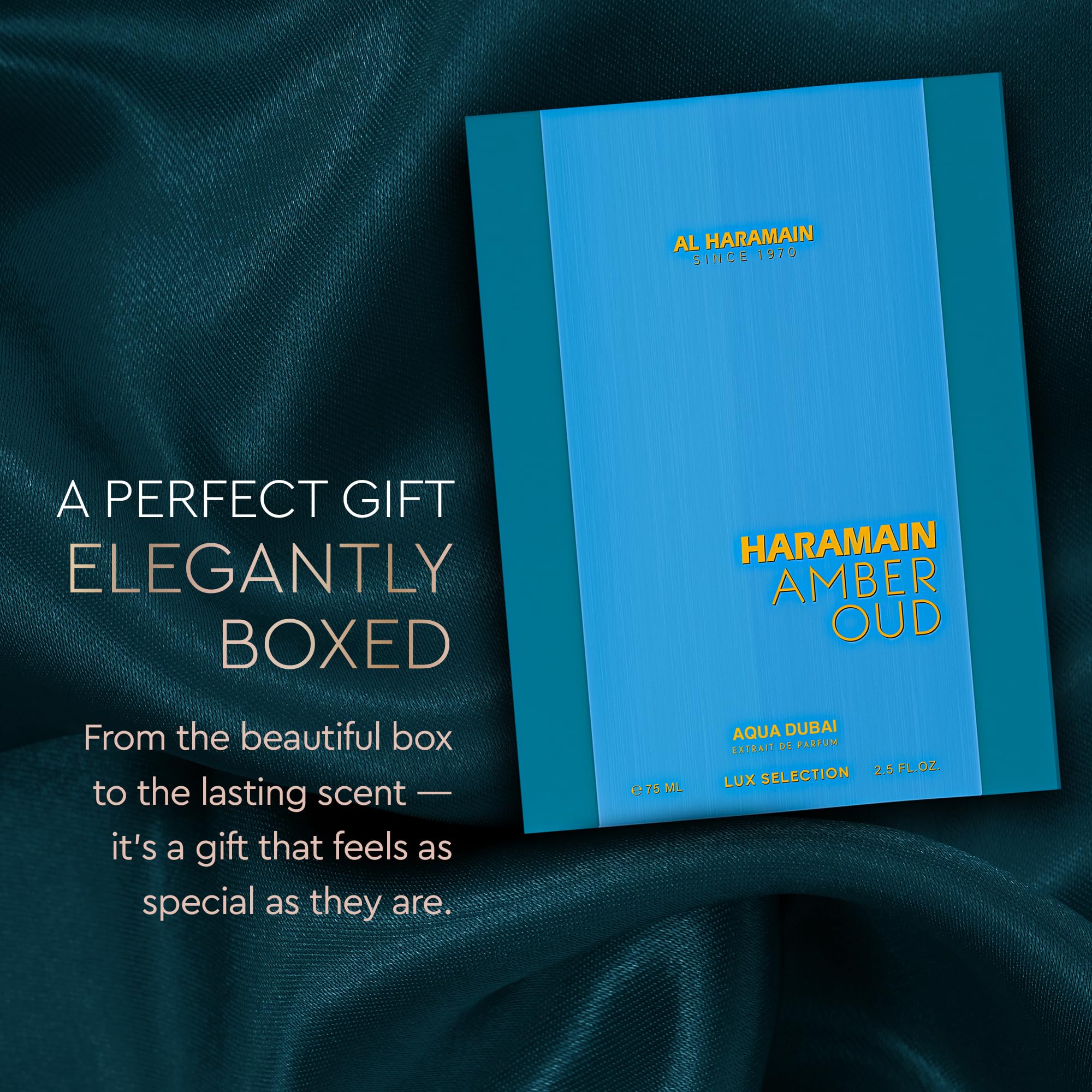 Al Haramain amber oud aqua dubai on bedside table in evening setting suggesting versatile wear
