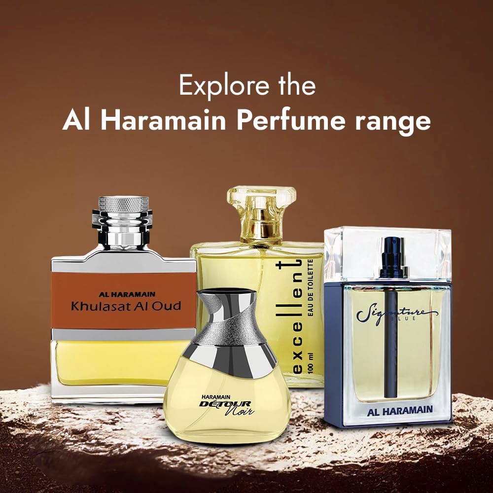 Al Haramain amber oud box label detail showing product name and premium presentation