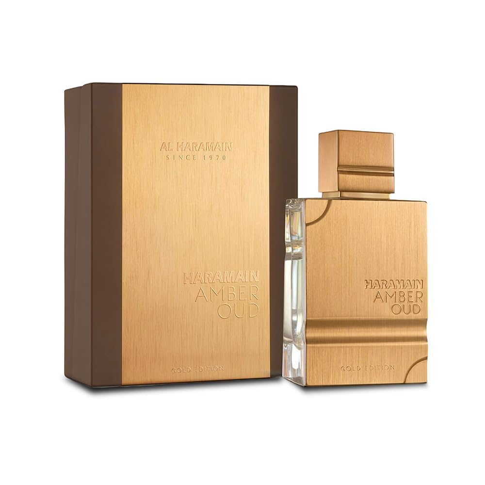Al Haramain amber oud front packaging showing elegant bottle and brand