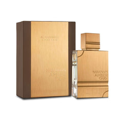 Al Haramain amber oud front packaging showing elegant bottle and brand