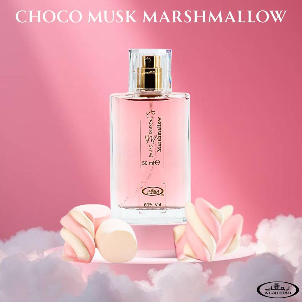 Al-Rehab Choco Musk two bottles next to ruler showing 50ml scale