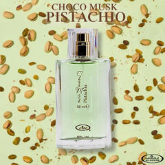 Al‑Rehab Choco Musk Pistachio top view displaying nutty pistachio and creamy vanilla benefit
