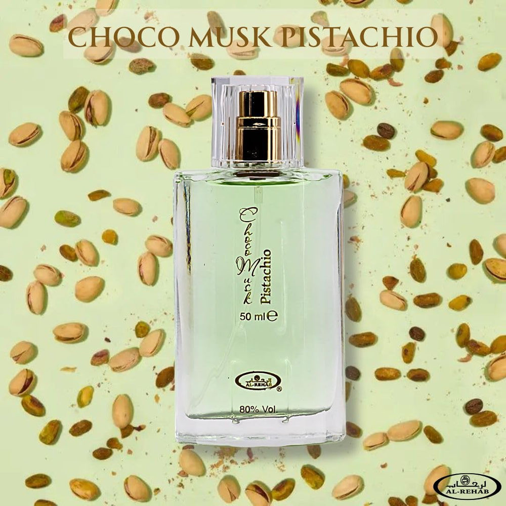 Al-Rehab Choco Musk Pistachio pistachio and cacao detail implying creamy richness