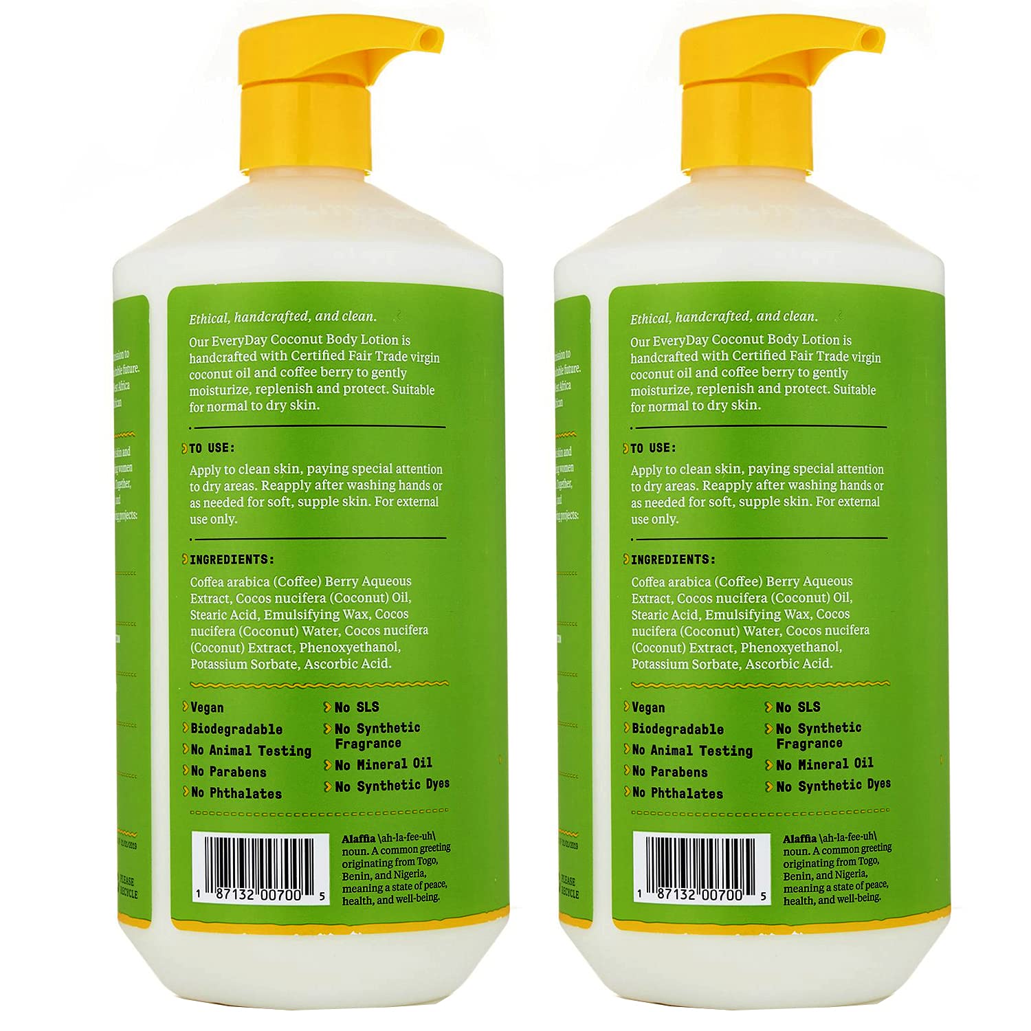 Alaffia pump-top detail of 32 oz bottle for easy dispensing and controlled use