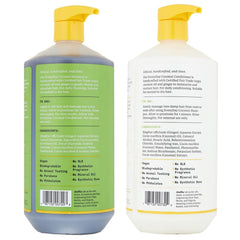 Alaffia shampoo pump close-up showing ginger and coconut cleansing benefit