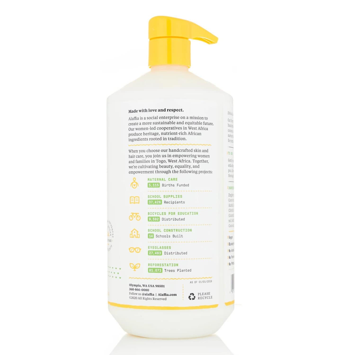 Alaffia conditioner texture pouring from cap showing creamy hydrating formula