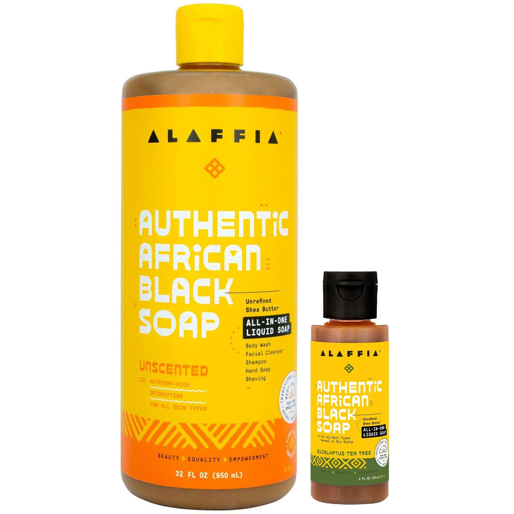 Alaffia 32 oz unscented bottle shows clean design and everyday use benefit