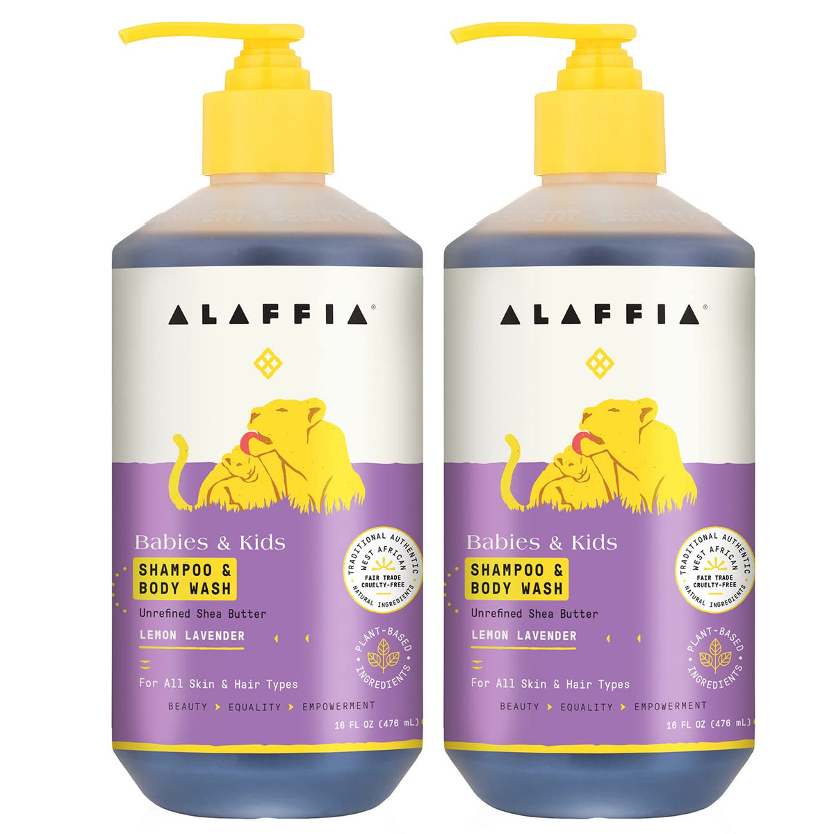 Alaffia front bottle showing lemon lavender label and gentle cleansing benefit