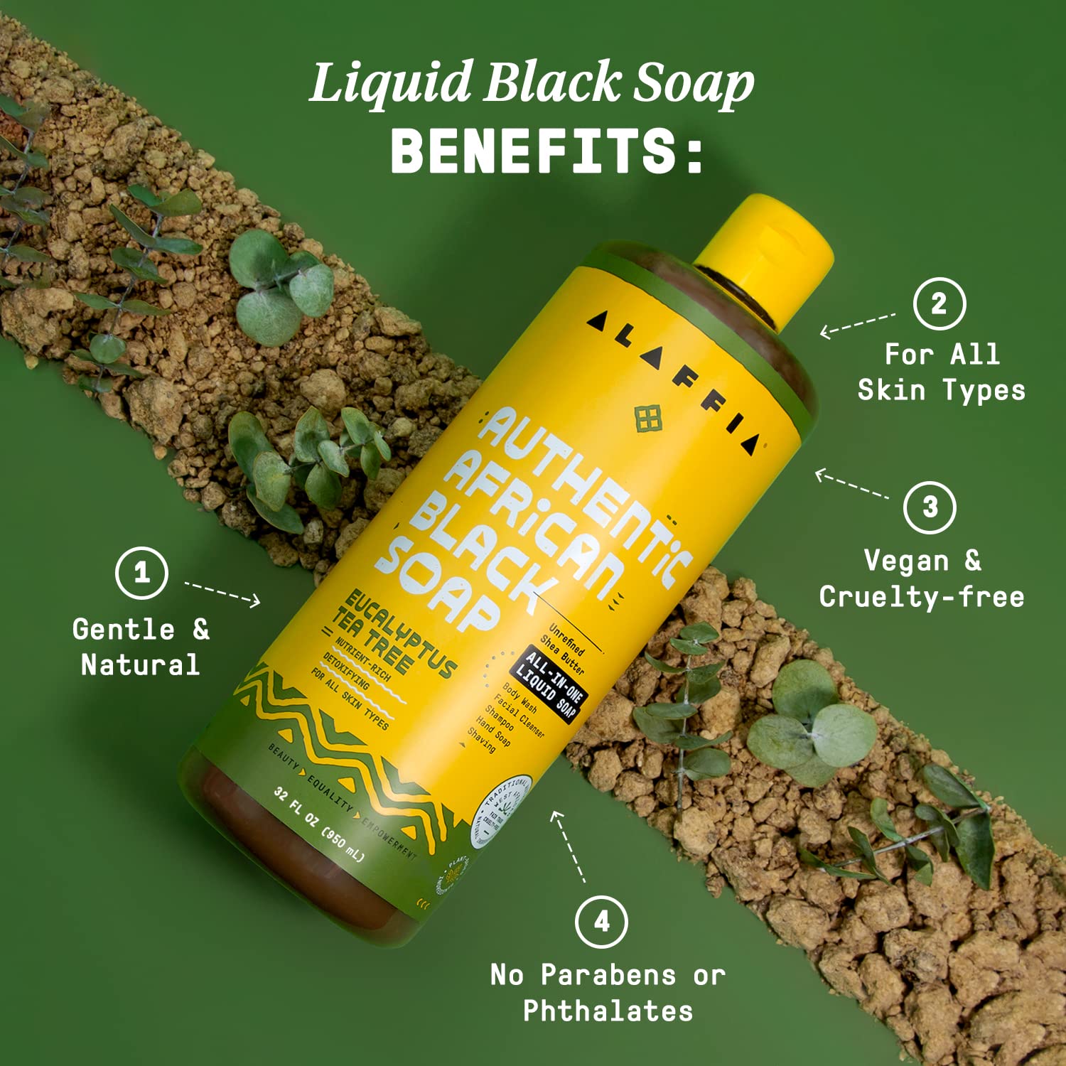 Alaffia on bathroom shelf styled with towels for everyday routine