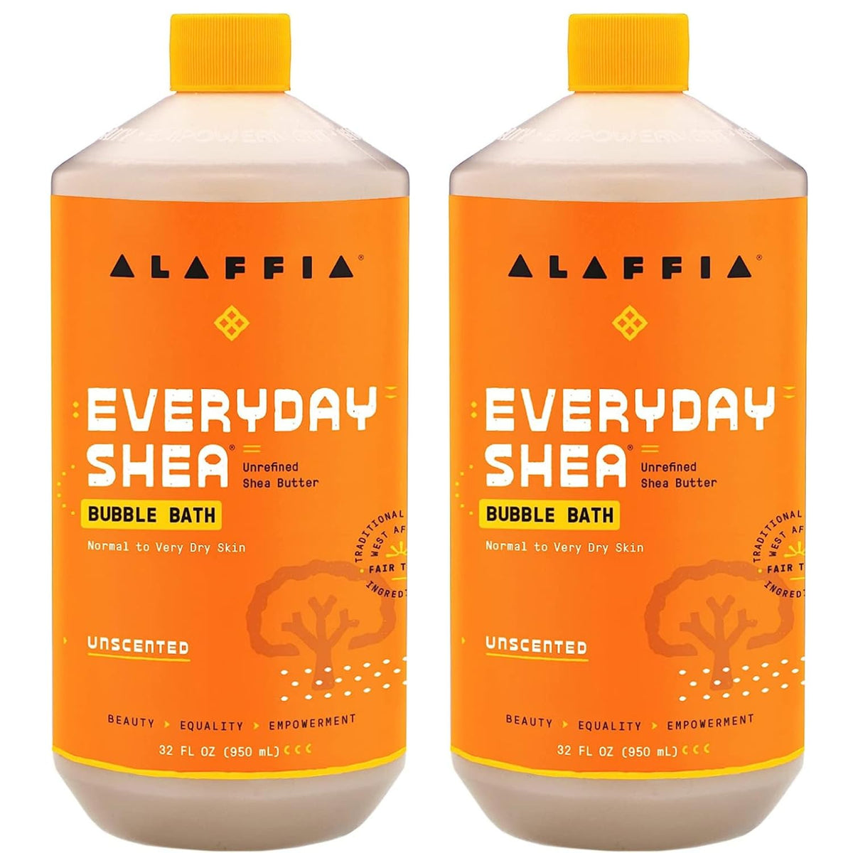 Alaffia front packaging showing unscented two-pack and clear product benefits