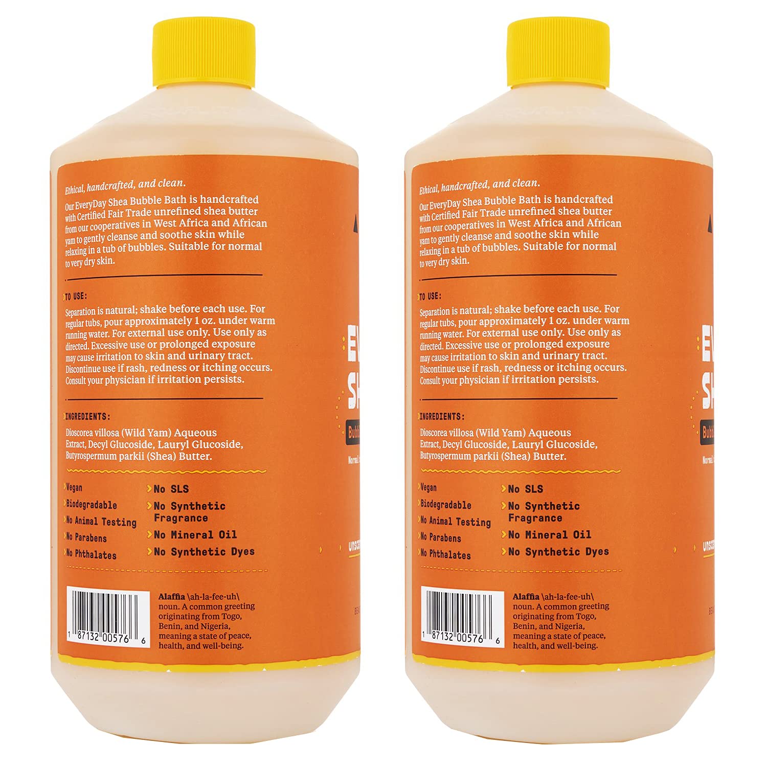 Alaffia pump and label close-up highlighting ingredients and clean formula benefit
