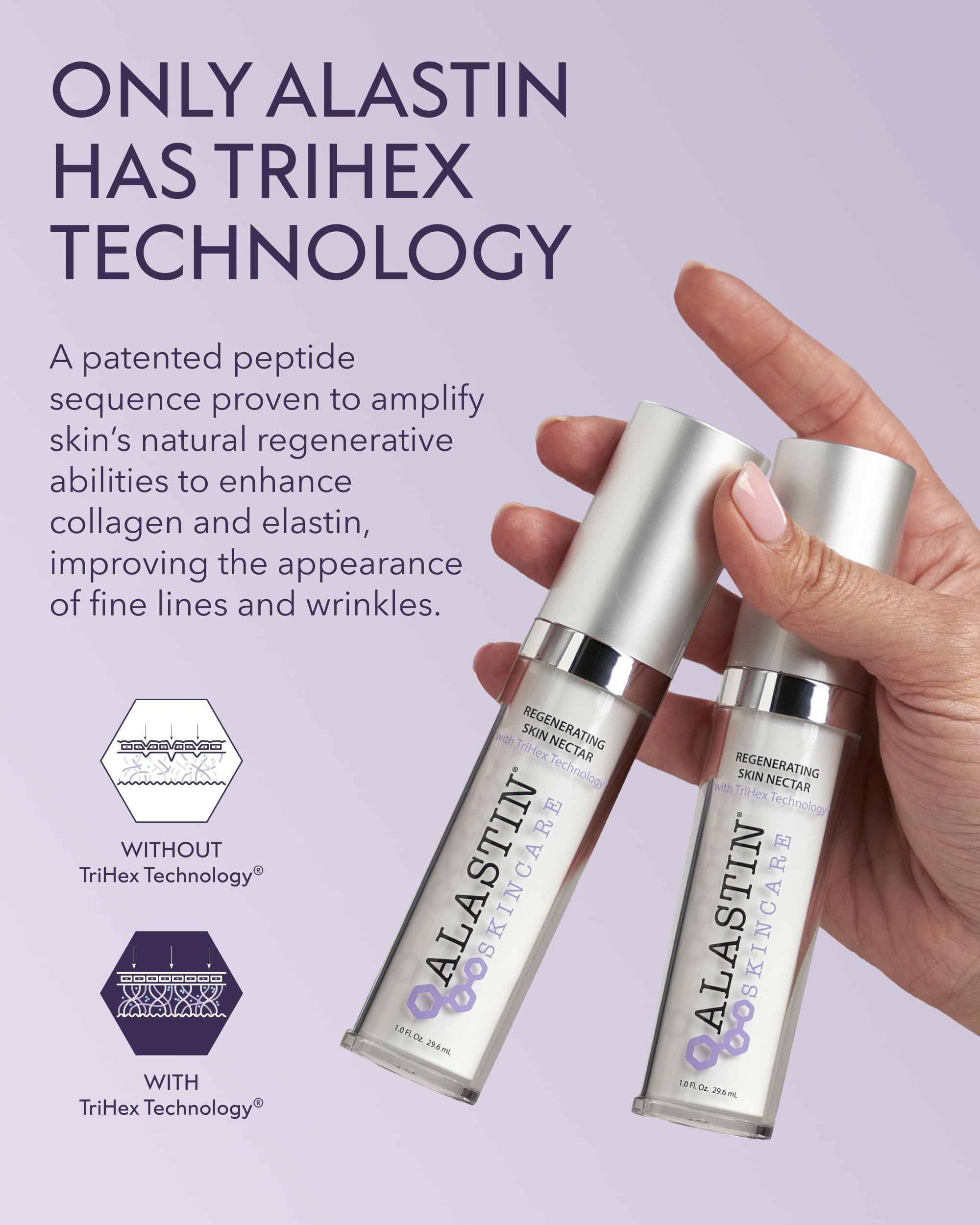 ALASTIN Skincare 1 oz tube in hand for scale and travel-friendly benefit
