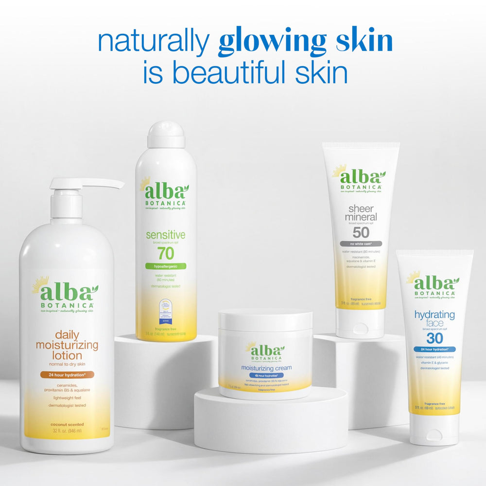 Alba Botanica bottle in bathroom setting conveying everyday routine convenience