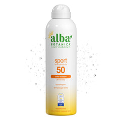 Alba Botanica front packaging showing SPF 50 benefits and quick application