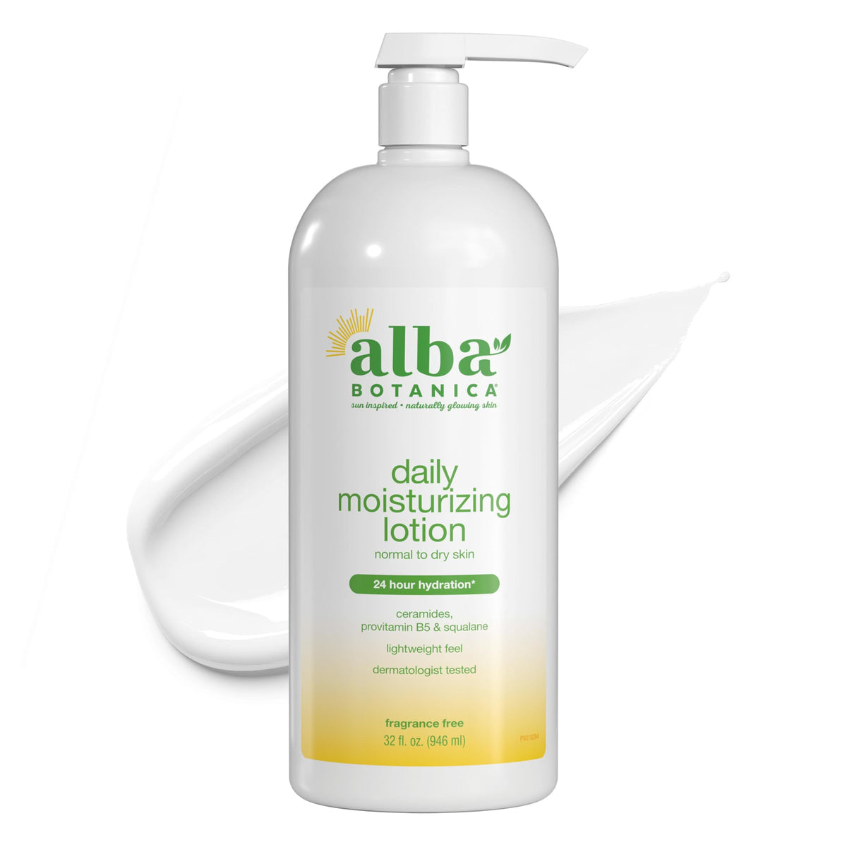 Alba Botanica front bottle view showing pump and clear label, easy dispensing benefit