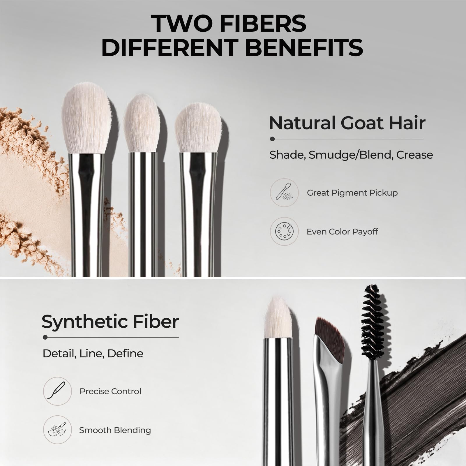 ALBEAUT close-up of dual goat and synthetic bristles for pigment pickup