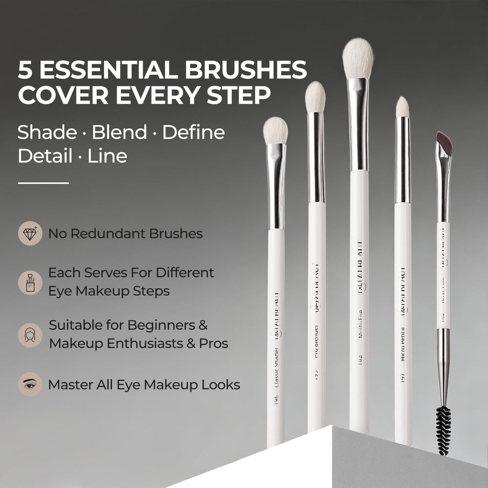 ALBEAUT five brushes laid out showing unique shapes and uses