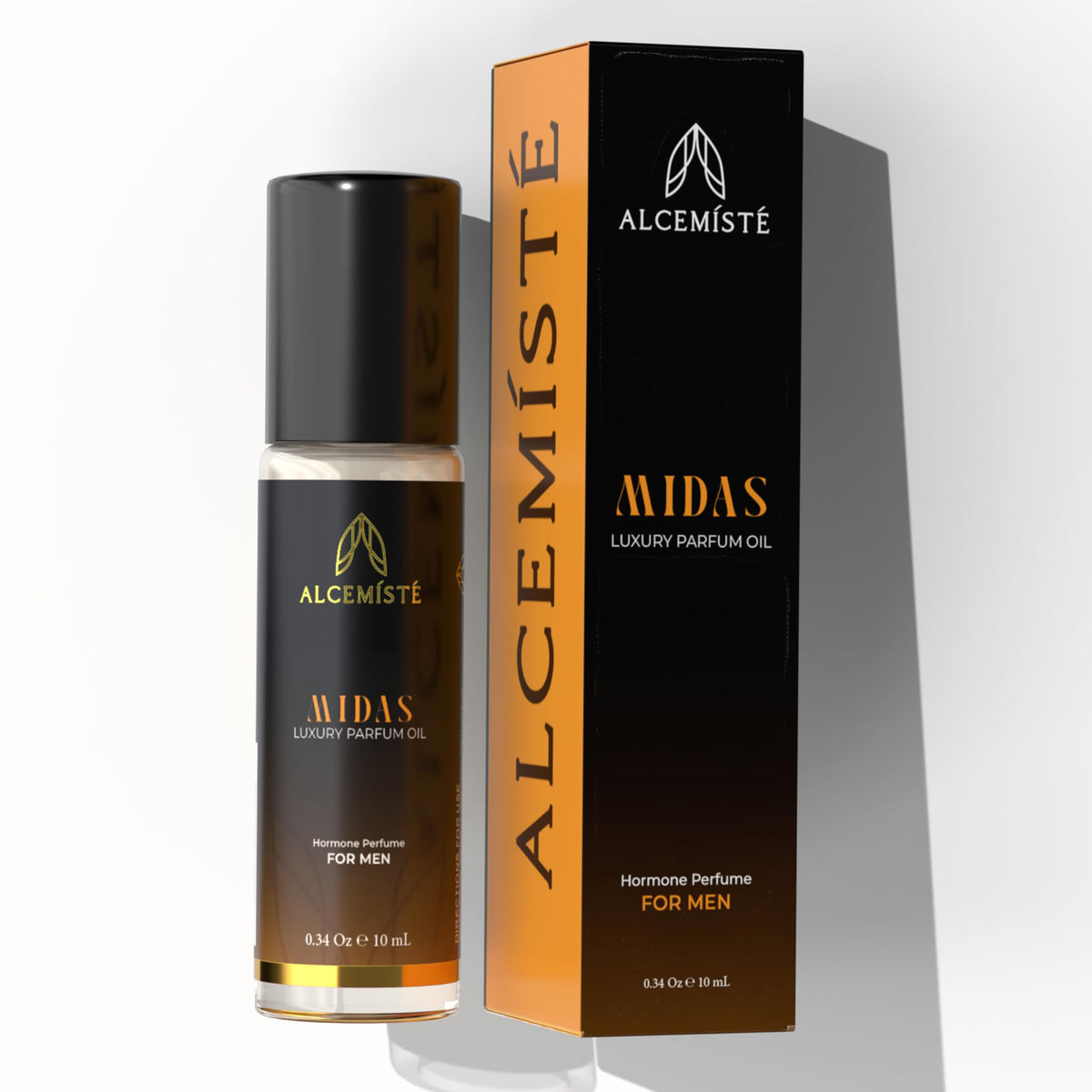 ALCEMÍSTÉ rollerball front view showing amber wood scent and compact size for confidence