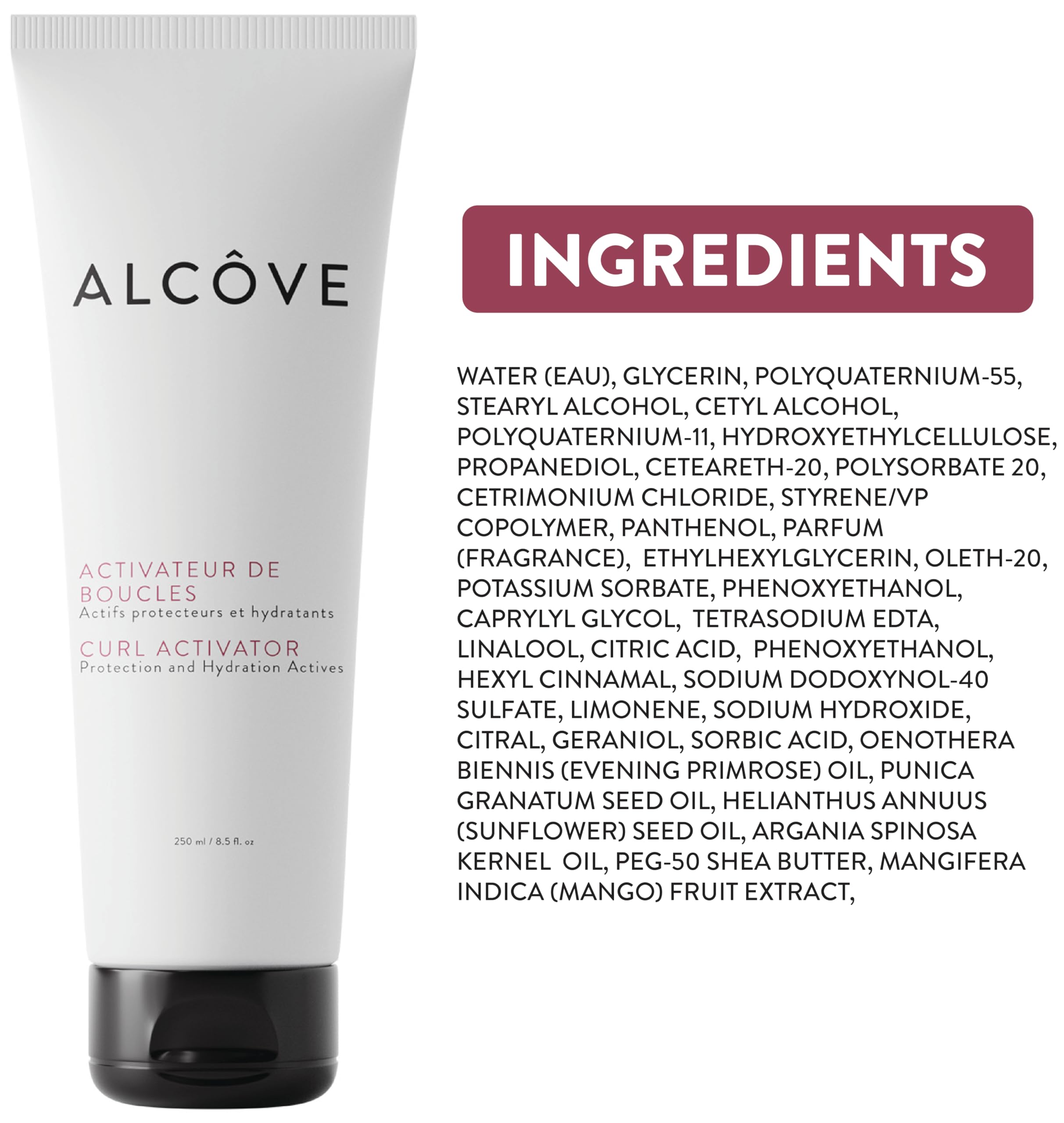 Alcôve applied to wet curly hair demonstrating enhanced clumping and definition